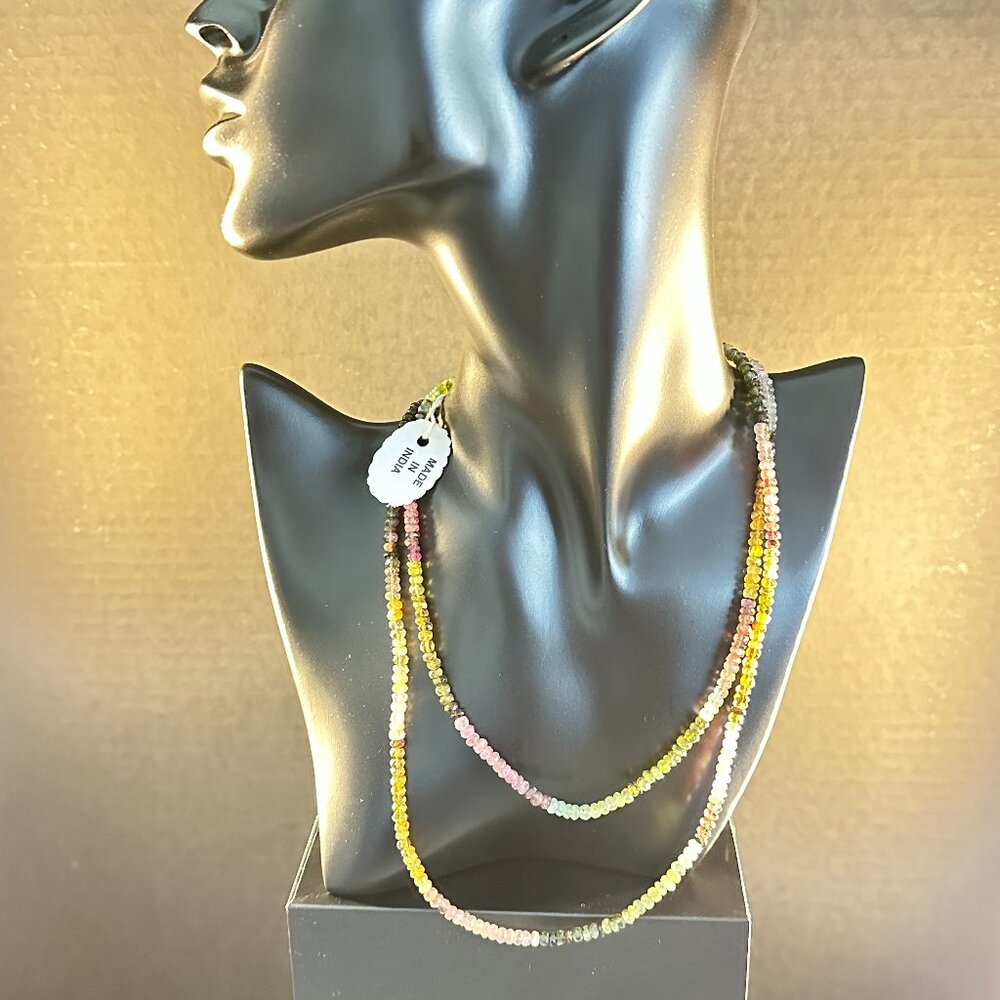 Long Multi-Strand Faceted Stone Bead Necklace – Made in India – 36”